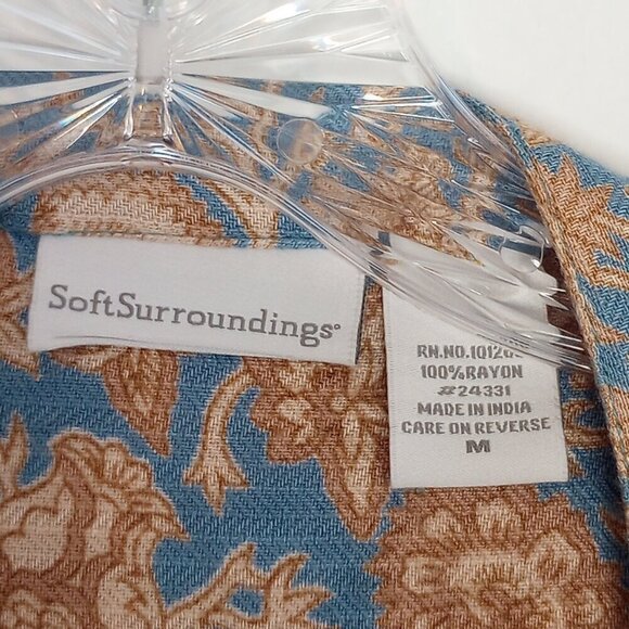 Soft Surroundings Blue & Tan Floral Botanical Print Ruffle Top - Picture 3 of 7